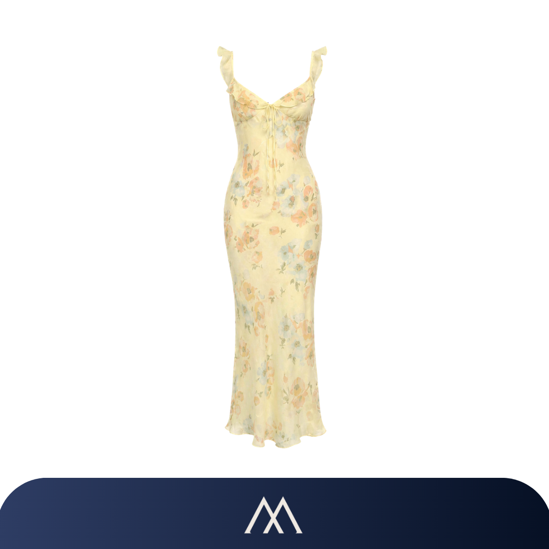 vestido longo floral amarelo feminino verão