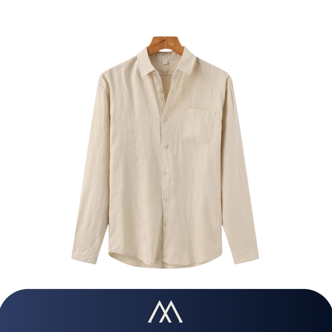 camisa masculina Amalvi Saluzzo bege em linho manga longa