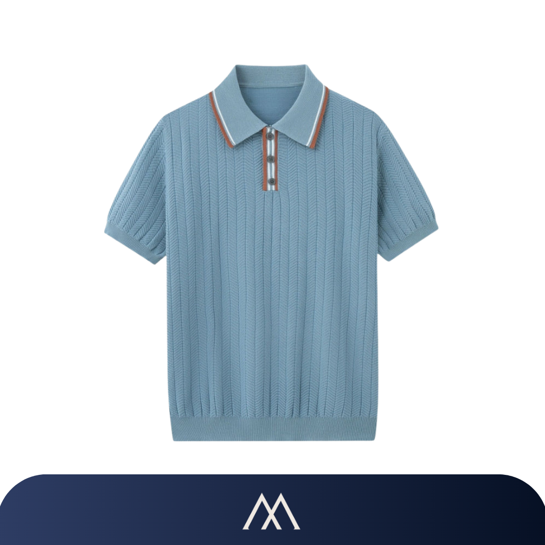 camisa polo masculina Amalvi Ravena azul claro tricot elegante