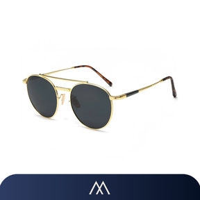 óculos de sol Amalvi Ravello redondo dourado lente escura UV400