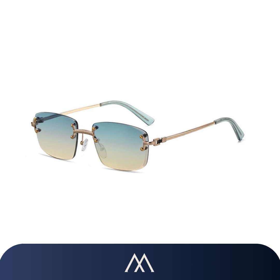 óculos moderno masculino lente retangular sem aro UV400