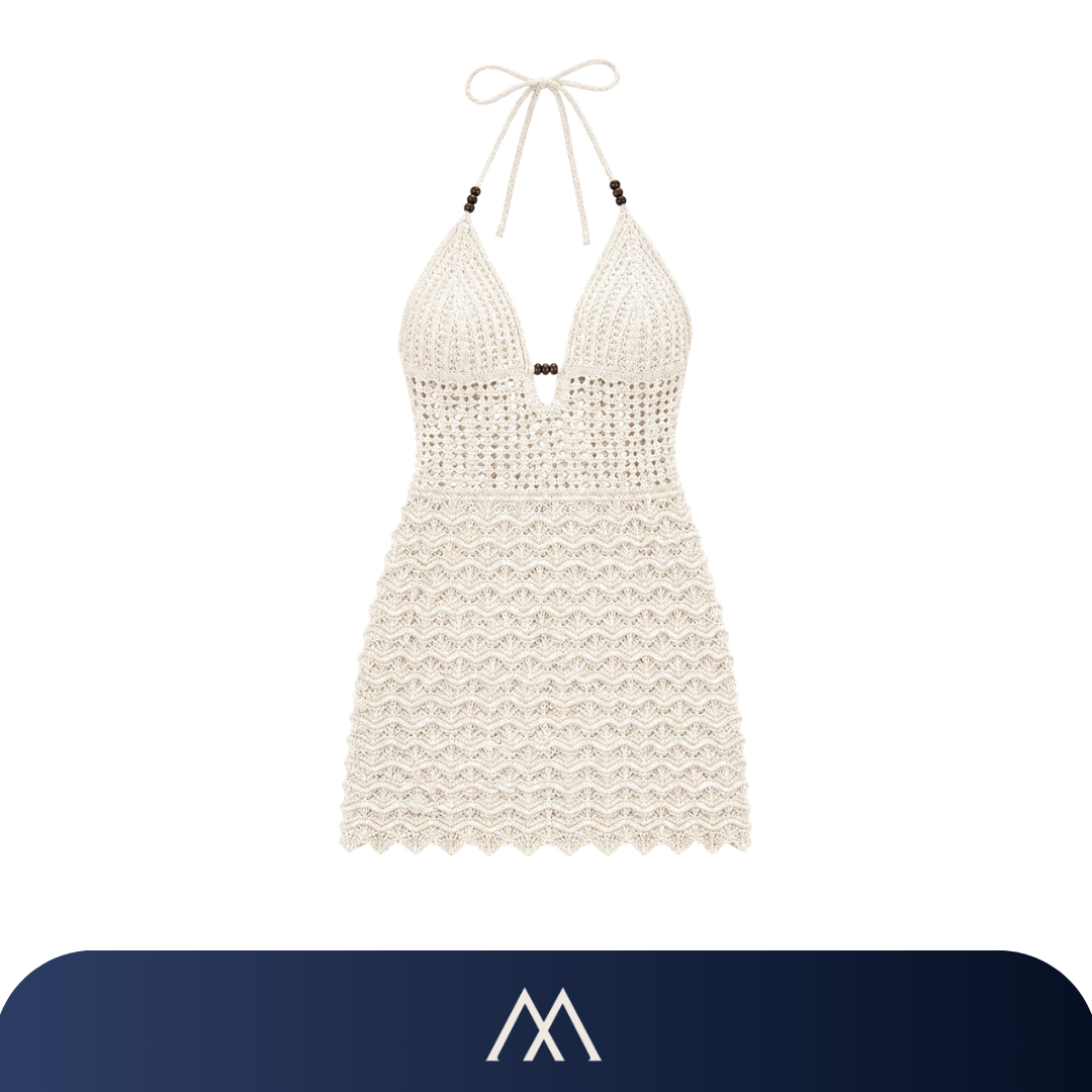 vestido crochet bege feminino verão praia