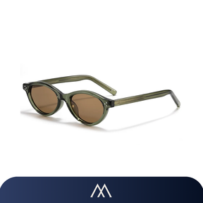 óculos de sol feminino Amalvi Ibiza oval verde lente marrom UV400