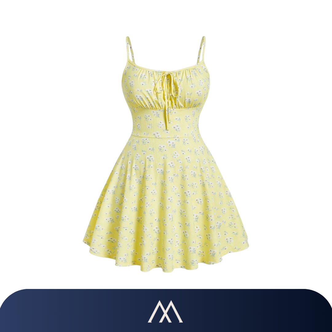 vestido floral amarelo feminino verão alças finas
