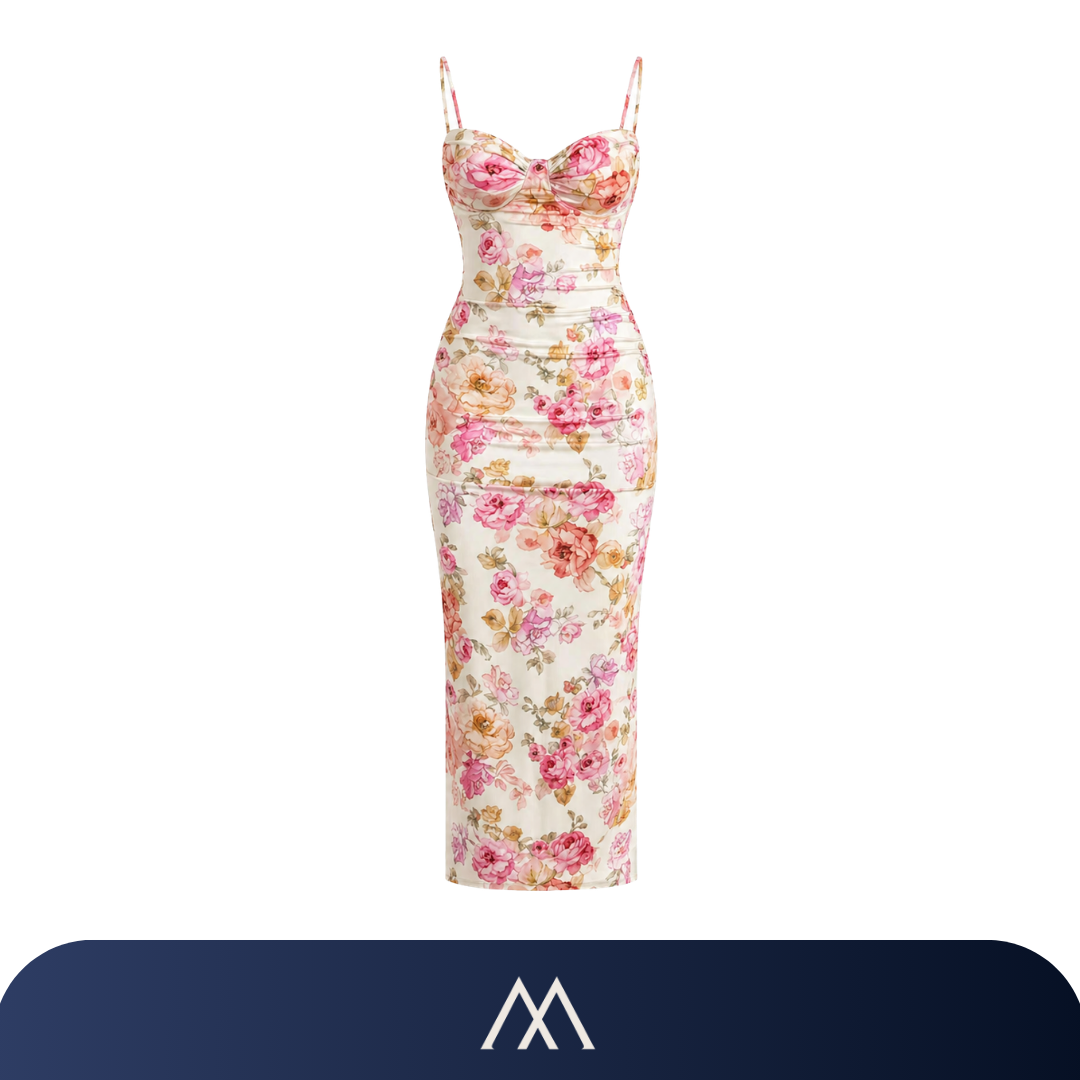 vestido floral longo feminino elegante alças finas
