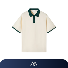 camisa polo masculina Amalvi Verona algodão bege gola verde elegante