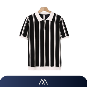 camisa polo masculina Amalvi Palermo listrada preta branca elegante