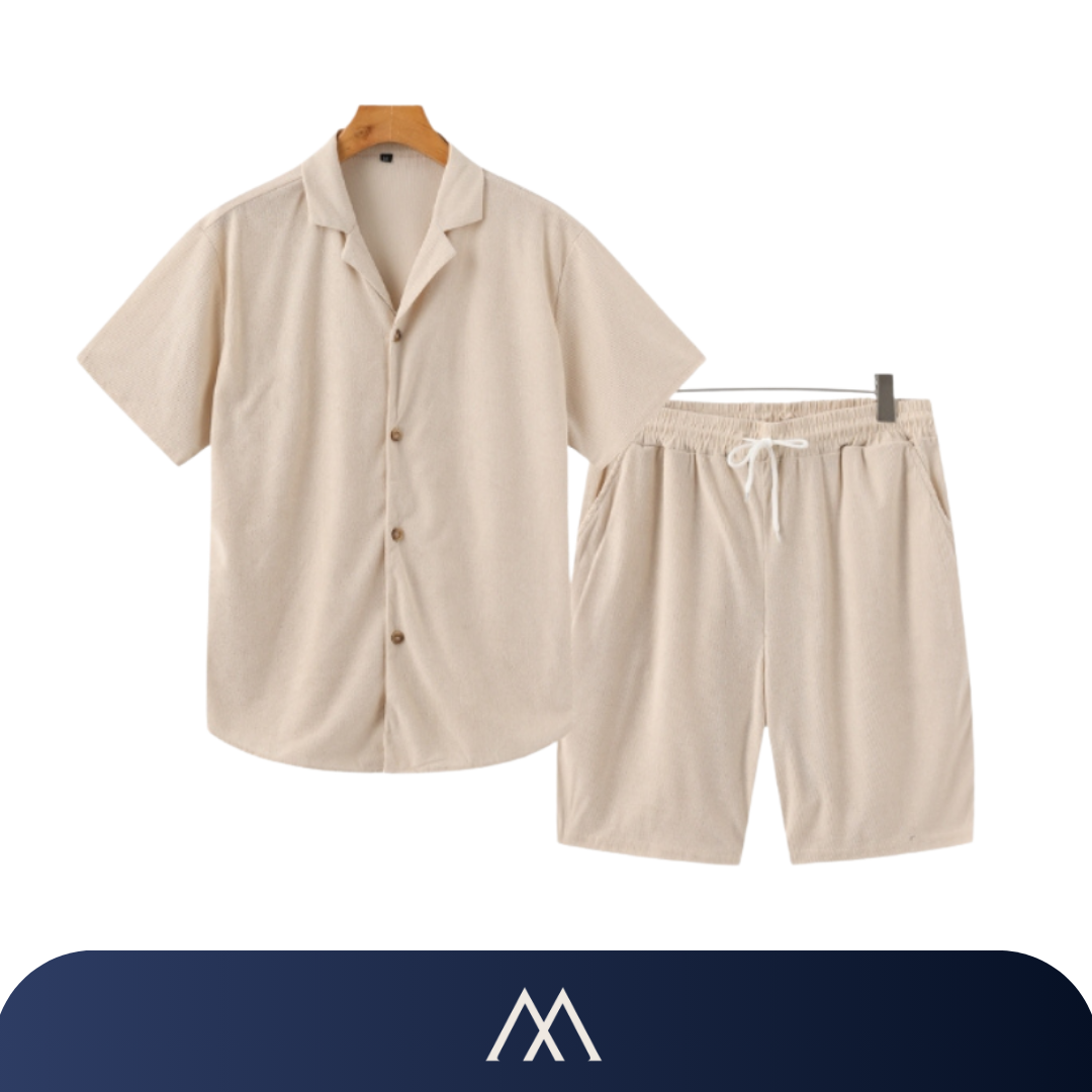conjunto masculino Amalvi Palermo bege camisa e shorts
