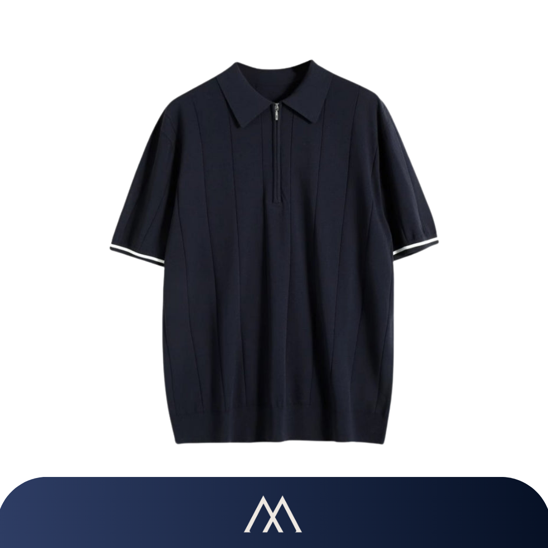camisa polo masculina Amalvi Modena azul com zíper
