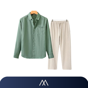 conjunto masculino linho elegante casual manga longa
