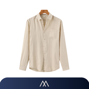 camisa masculina Amalvi Saluzzo bege em linho manga longa
