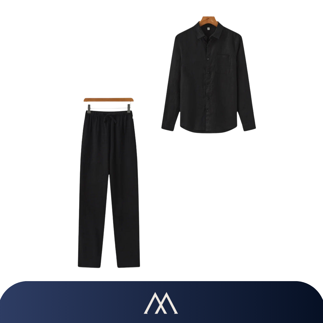 conjunto masculino Amalvi Brescia monocromático preto linho
