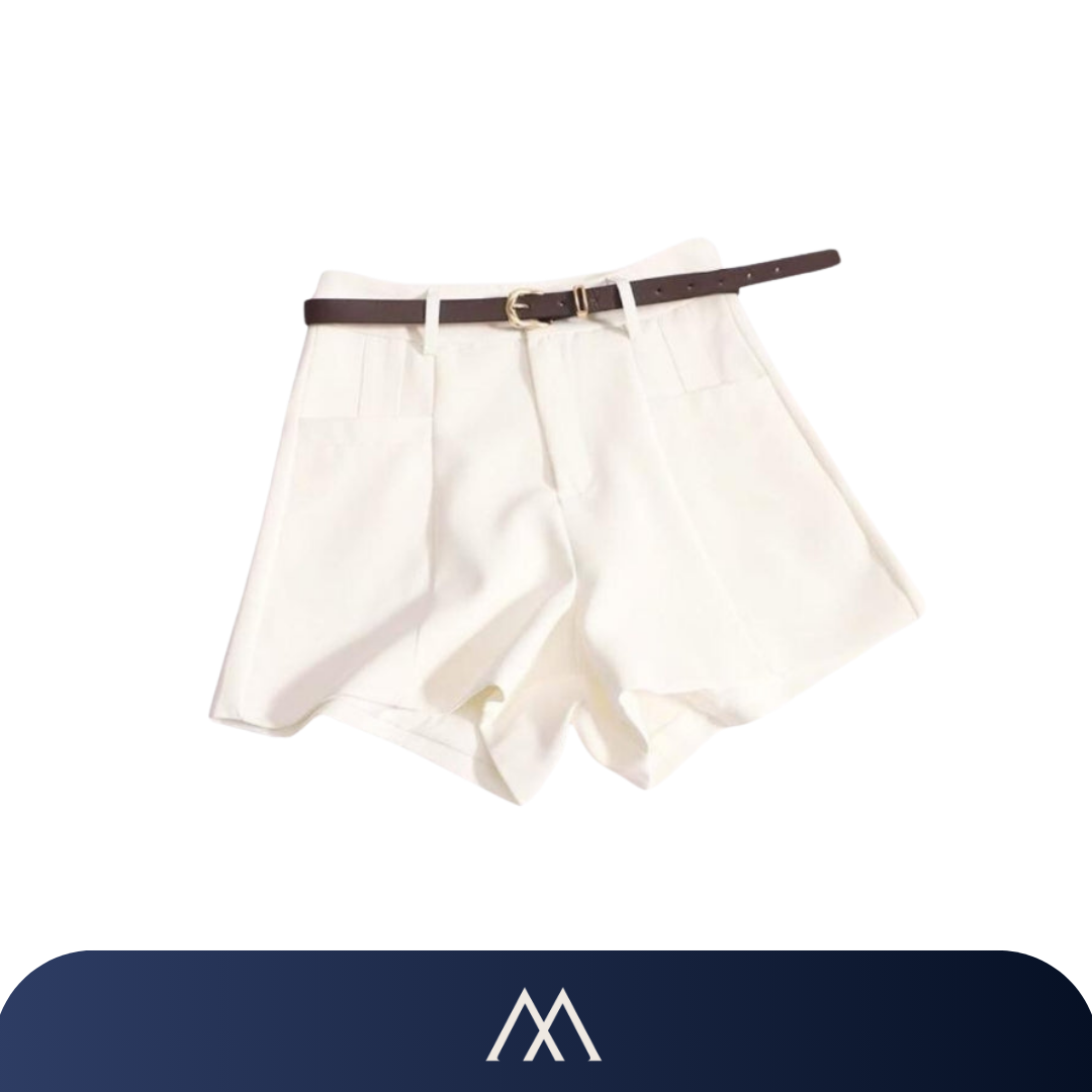 shorts feminino amalvi como branco com cinto
