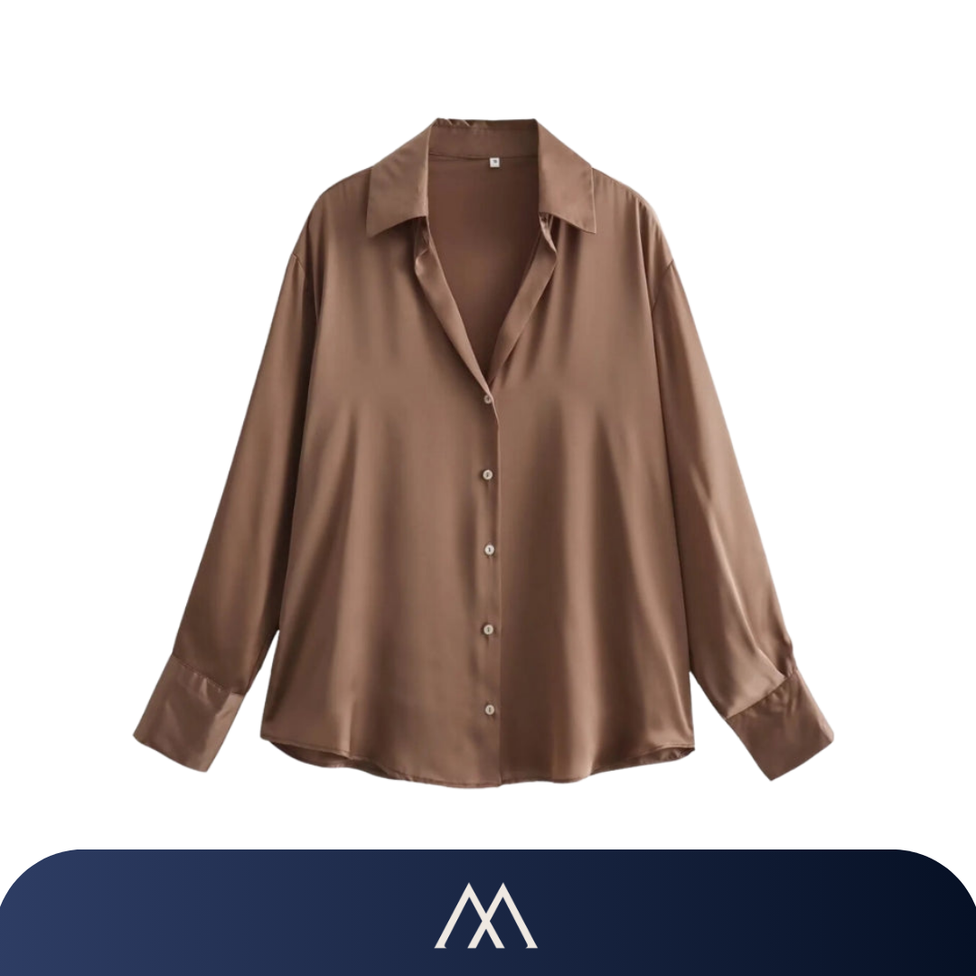 camisa feminina amalvi verona cetim marrom
