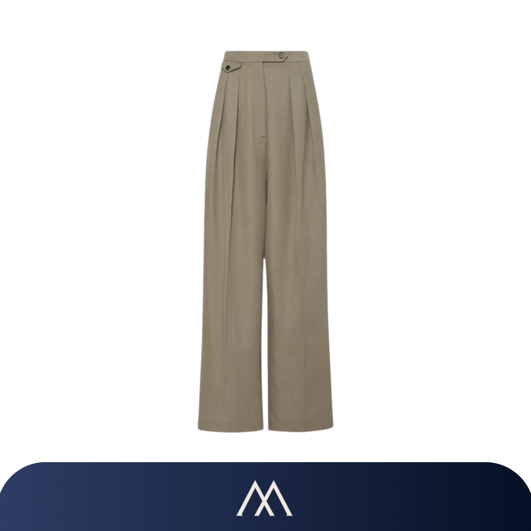 calça feminina amalvi torino alfaiataria bege cintura alta
