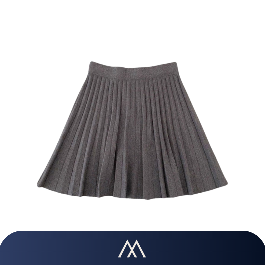 saia feminina amalvi cambridge tricot plissada cinza
