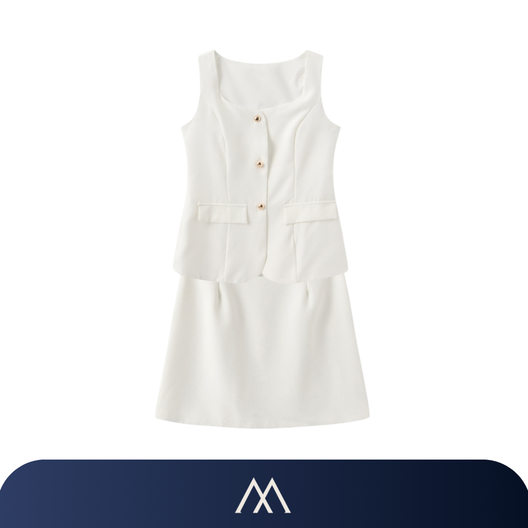 conjunto feminino amalvi monaco colete e saia bege