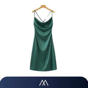 vestido cetim verde feminino midi elegante
