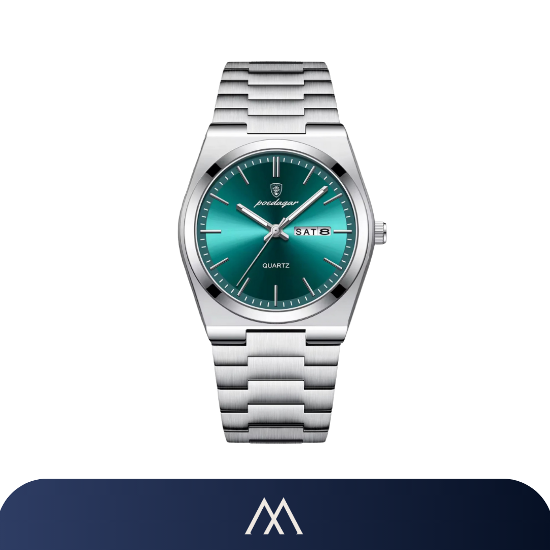relógio masculino aço inoxidável mostrador verde elegante