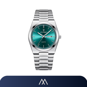 relógio masculino aço inoxidável mostrador verde elegante
