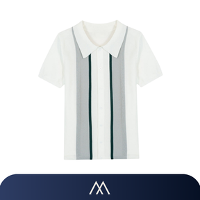 polo masculina moderna com listras verticais sofisticadas