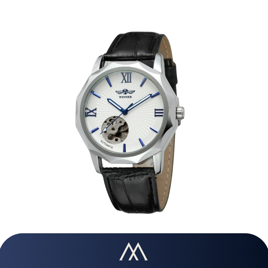 Relógio masculino Amalvi automático com mostrador skeleton e pulseira de couro