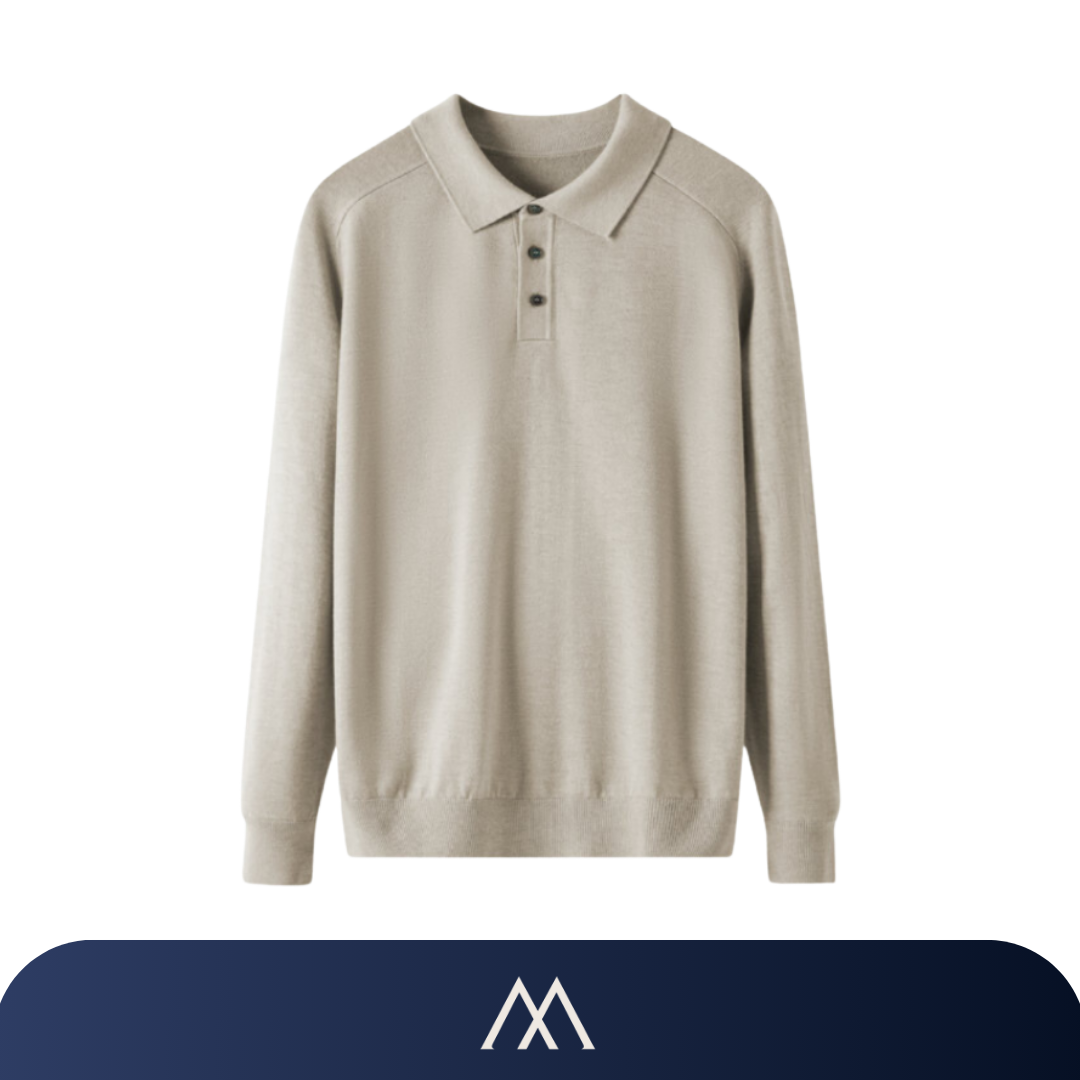 camisa polo masculina Amalvi Torino manga longa lã bege elegante
