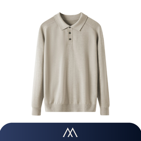 camisa polo masculina Amalvi Torino manga longa lã bege elegante
